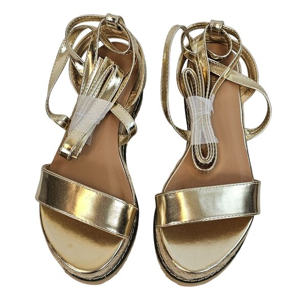Pretty Little Thing Metallic Gold Boho Cottagecore Platform Chunky Sandals 3/36 - Picture 8 of 15